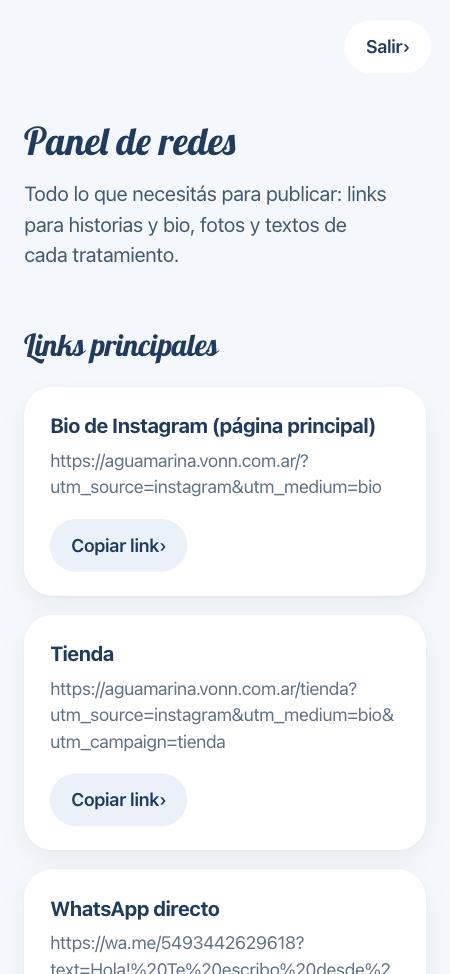 Panel de links para redes sociales
