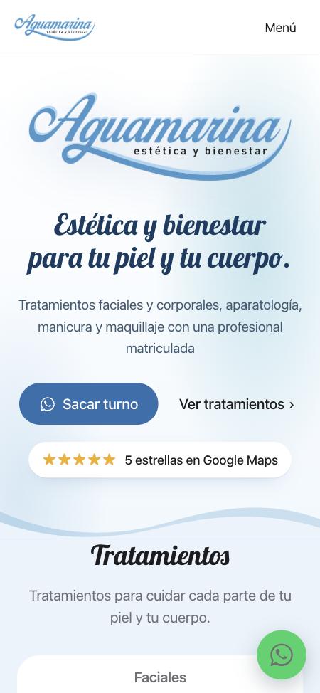 Página web de Aguamarina en el celular