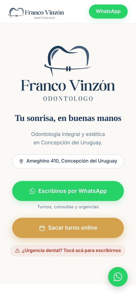 Página web de un consultorio odontológico con botón para sacar turno online